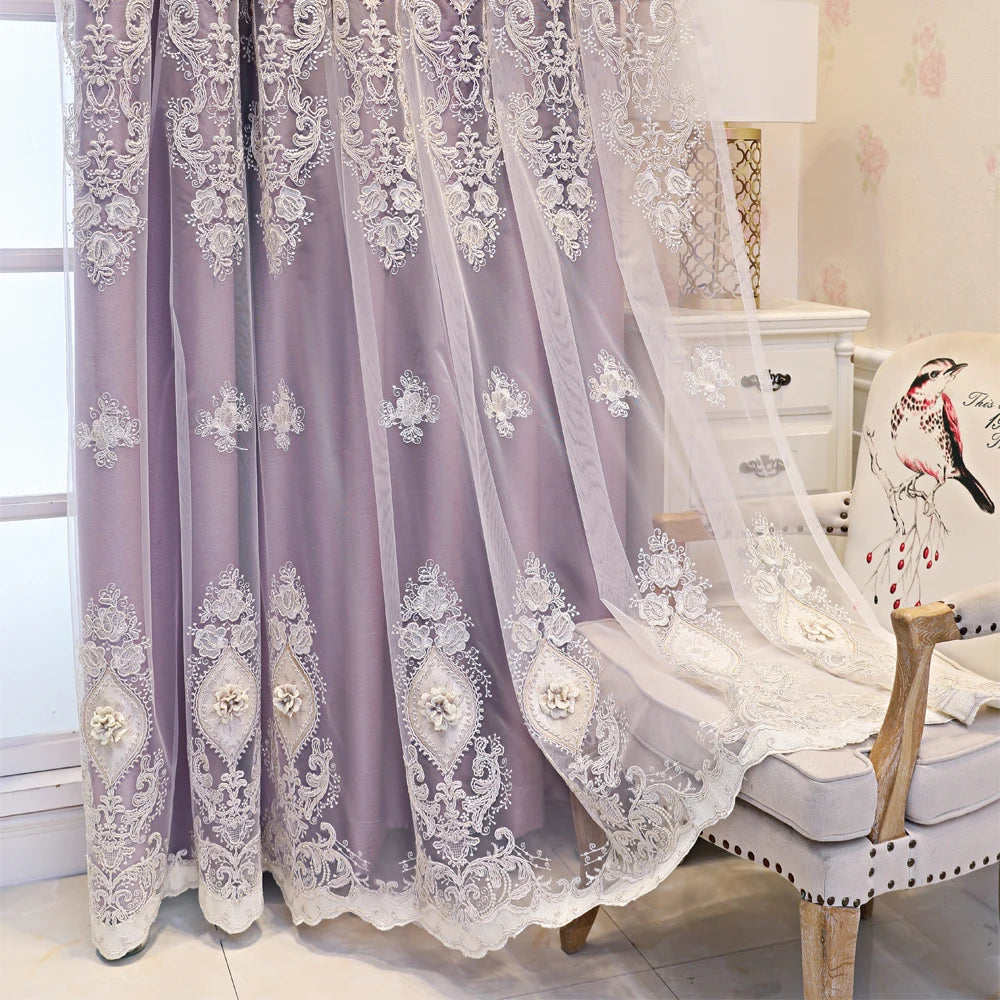 Luxury Vintage Embroidered Curtains With 3D Relief Patterns