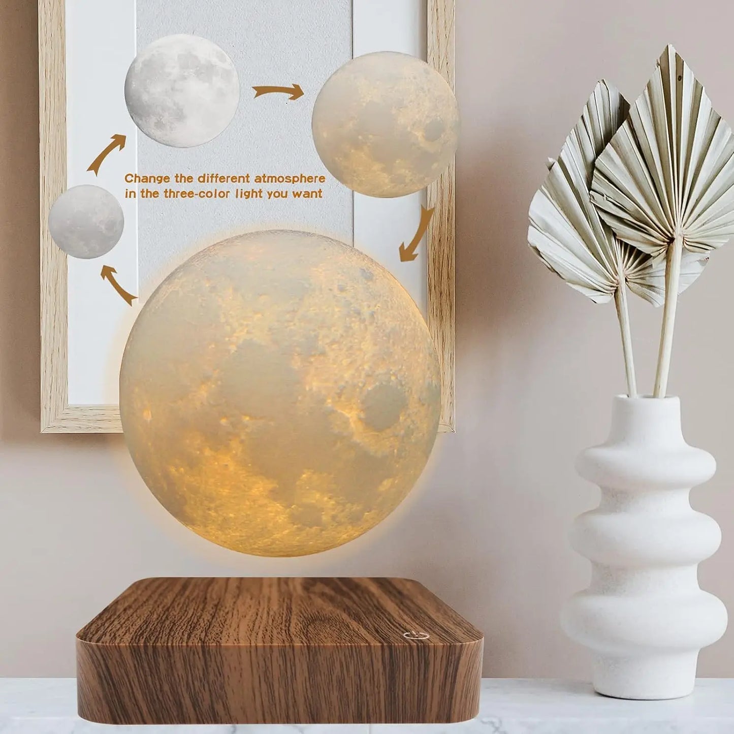 Mexllex Magnetic Moon Lamp With Floating Rotating Wooden Base