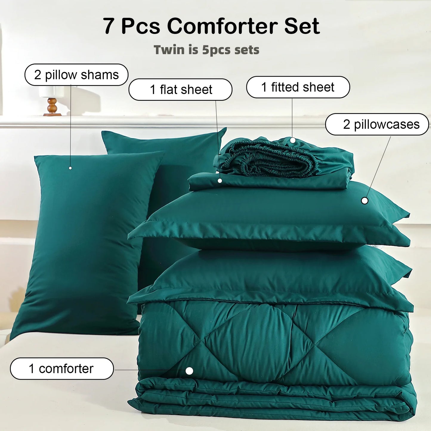 EasYum 7Piece Bedding Set Comforter Sheets Pillowcases
