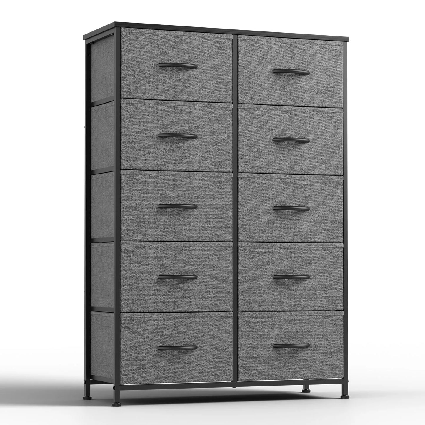 JHK Modern Nightstand With 10 Fabric Drawers And Steel Frame