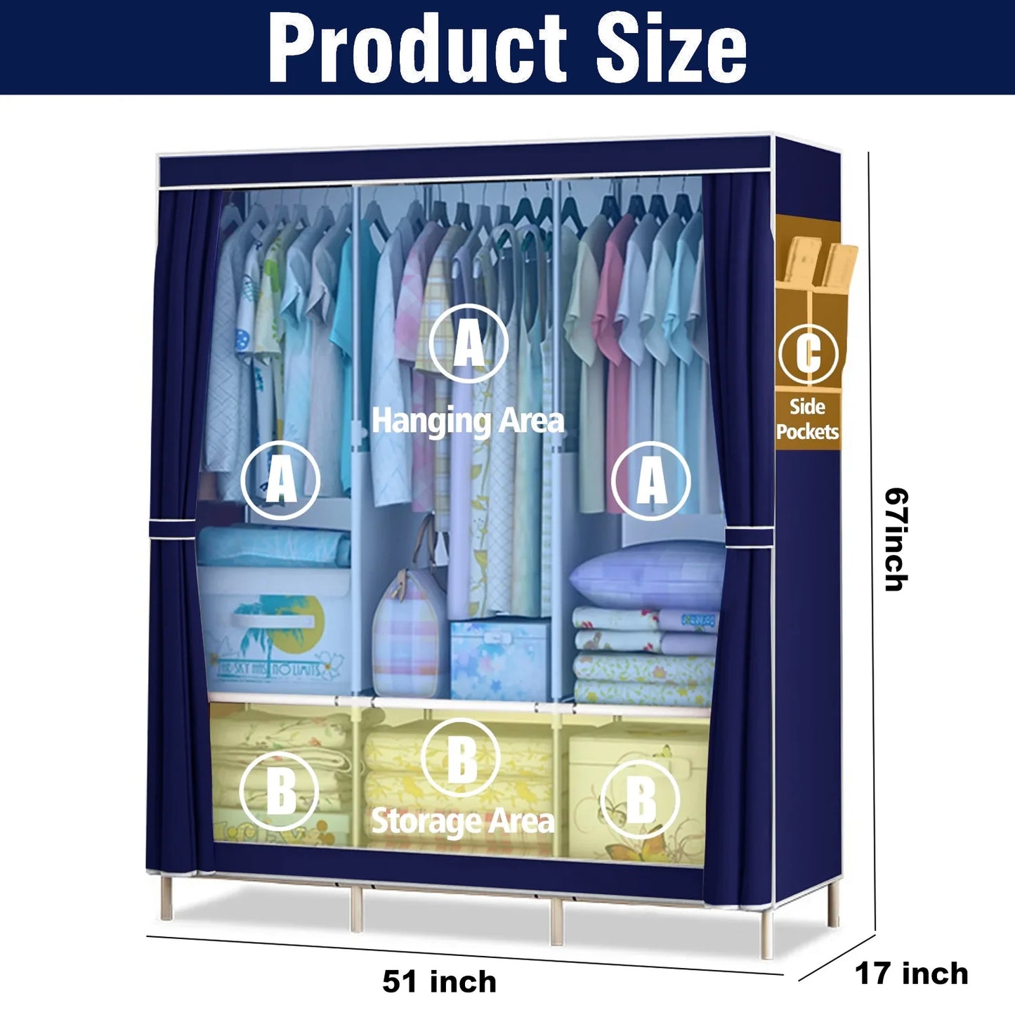 Portable Closet Wardrobe With Metal Frame And Nonwoven Cover