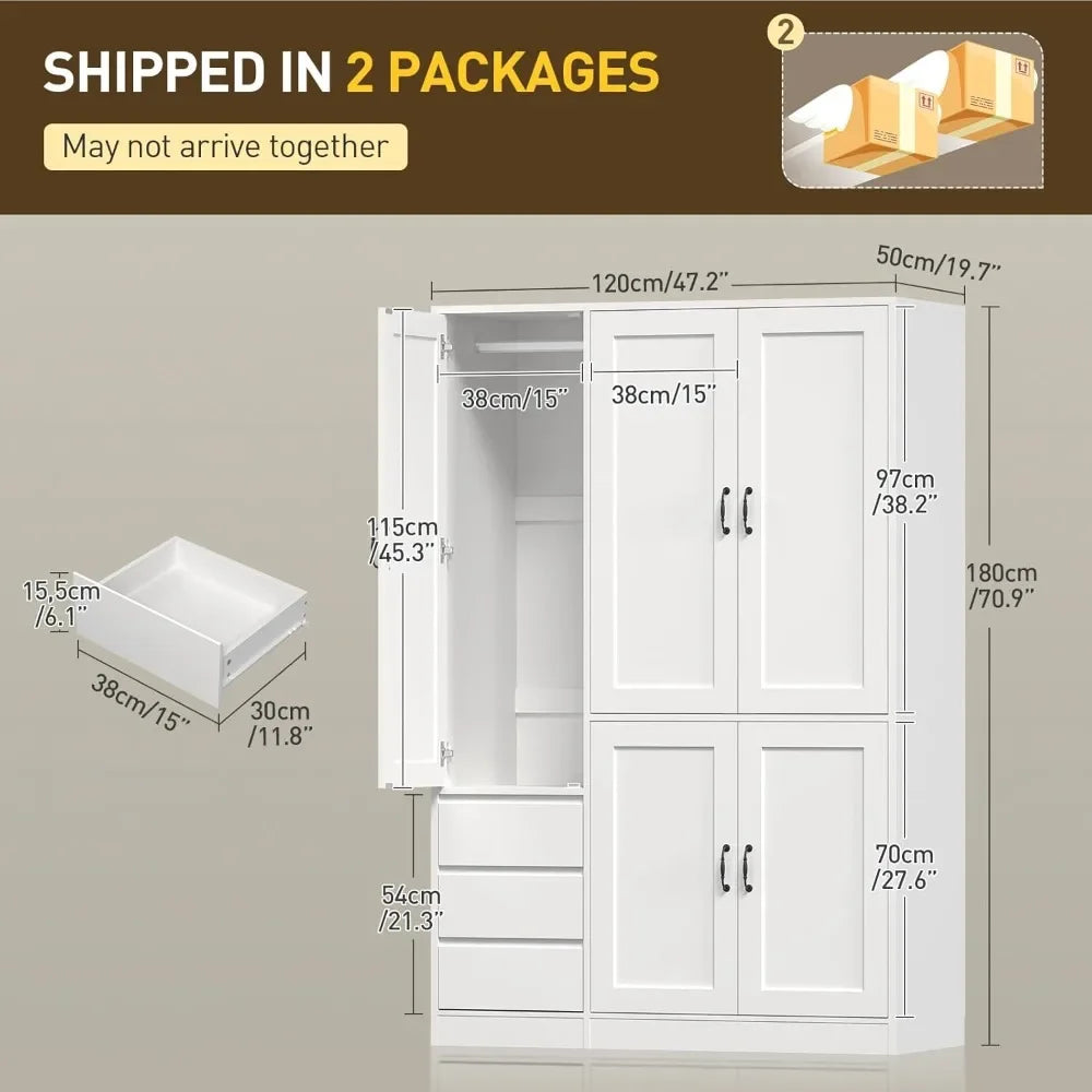 Armoire Wardrobe With Five Doors And Three Drawers