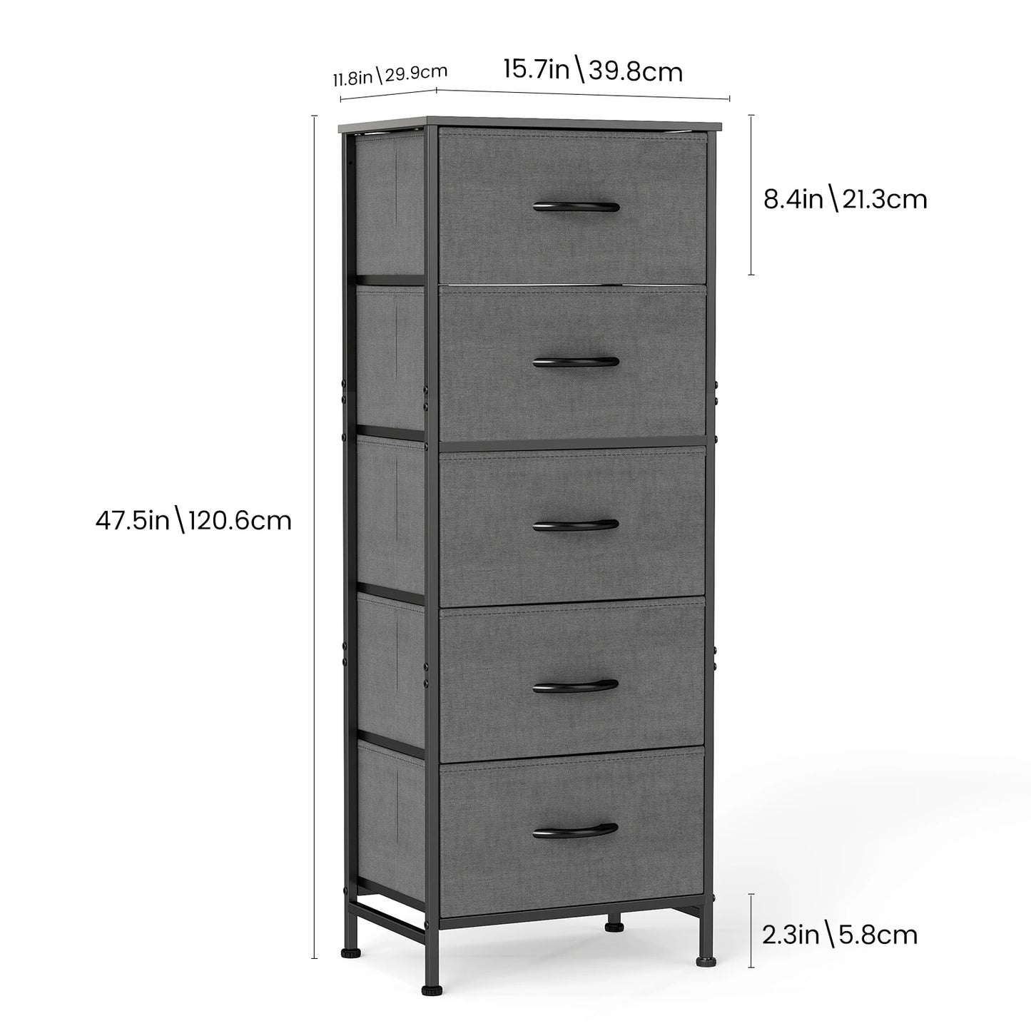 JHK Contemporary Dresser With Fabric Drawers And Steel Frame