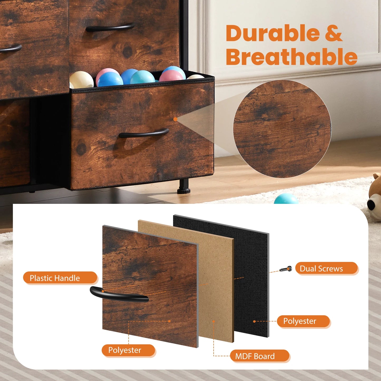 JHK Bedside Table Wardrobe With Steel Frame And Fabric Drawers