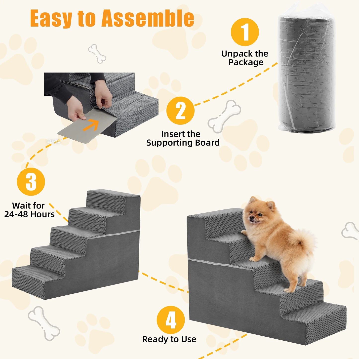 JHK Foam Dog Stairs 3-5 Step Right Angled Indoor Non Slip Ramp