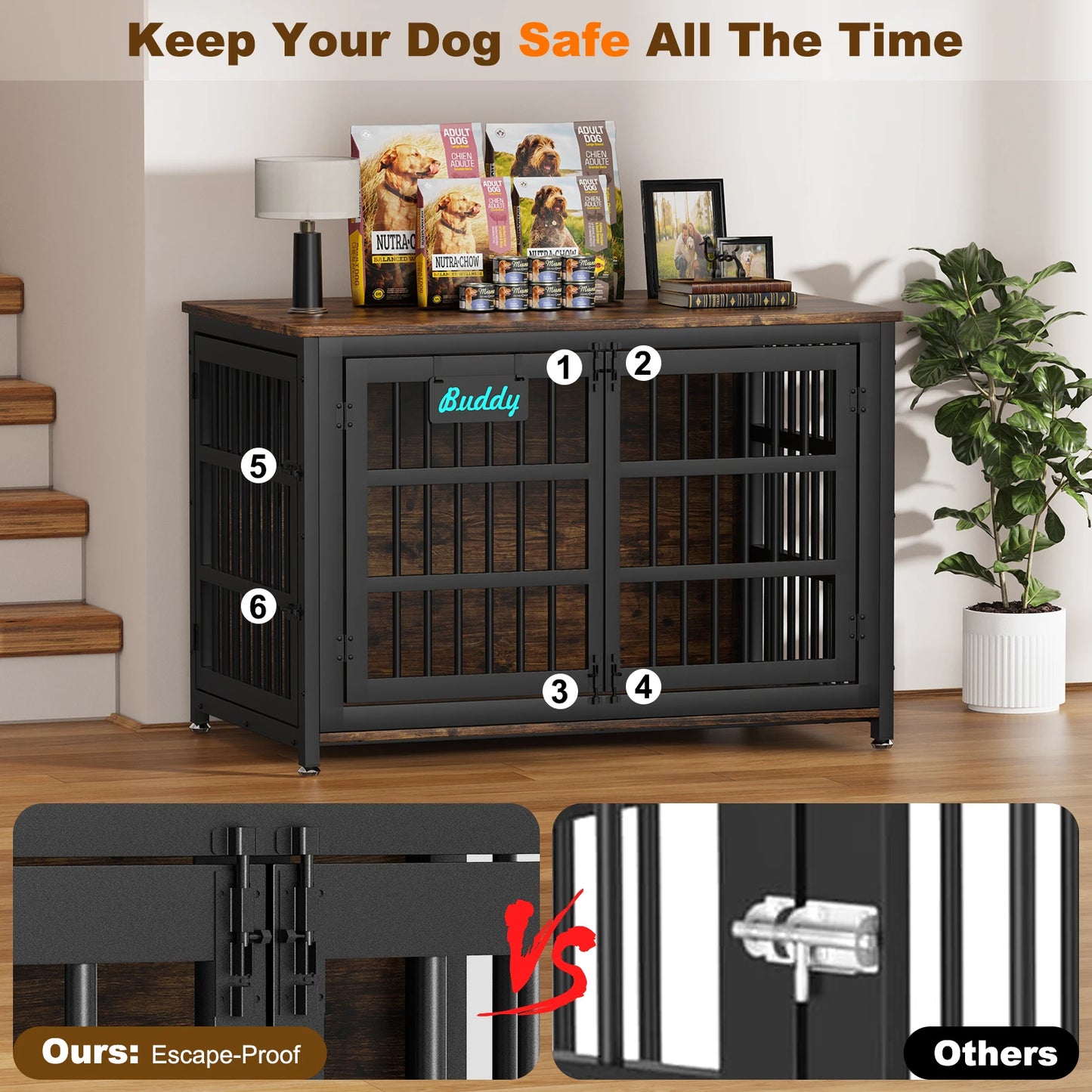 Dog Crate Furniture With Casters Indoor Kennel For Large Dogs