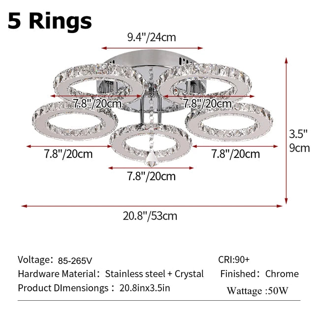 GreeLustr Modern Led Crystal Ring Pendant Ceiling Lamp