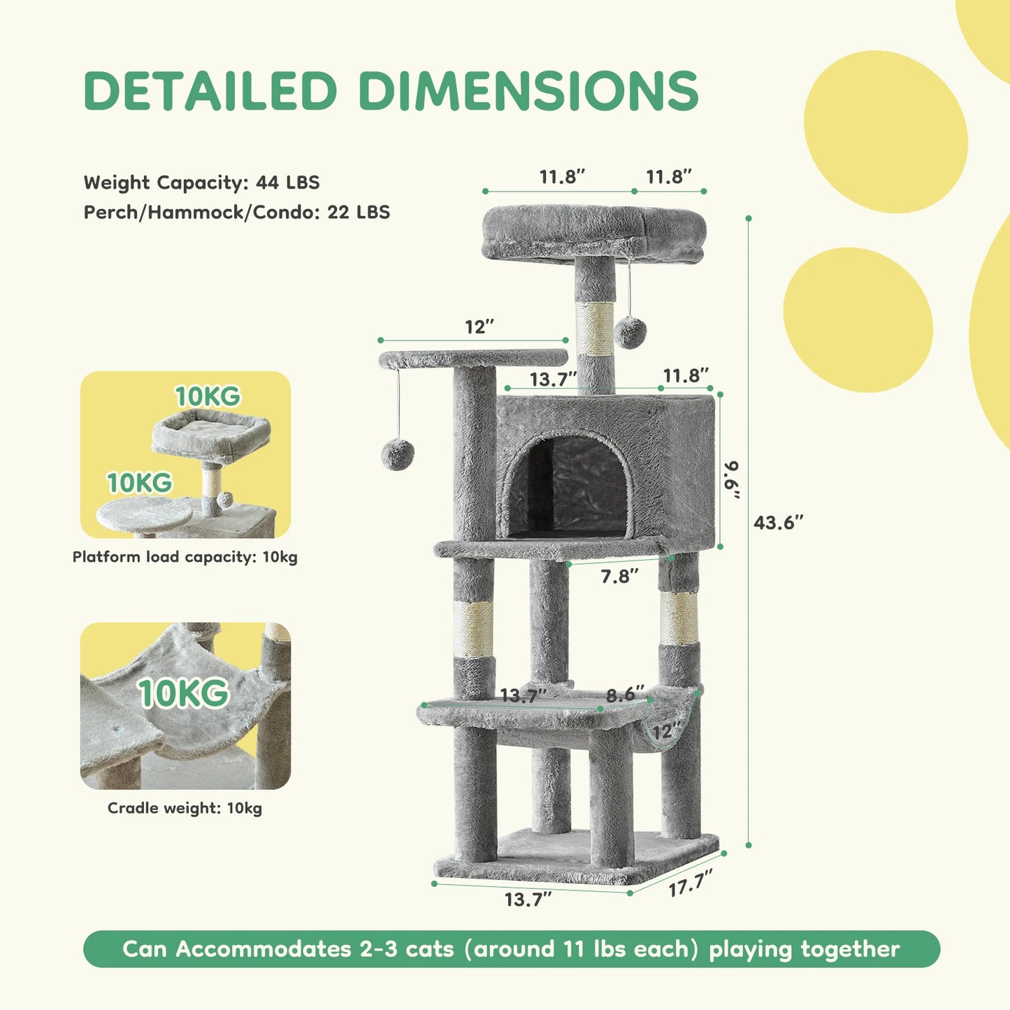 JHK Cat Tree Tall Multi Level Climbing Tower For Indoor Cats