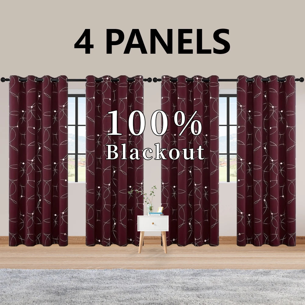 Blackout Curtains 4-Piece Grommet Set Thermally Insulated Room Darkening Bedroom