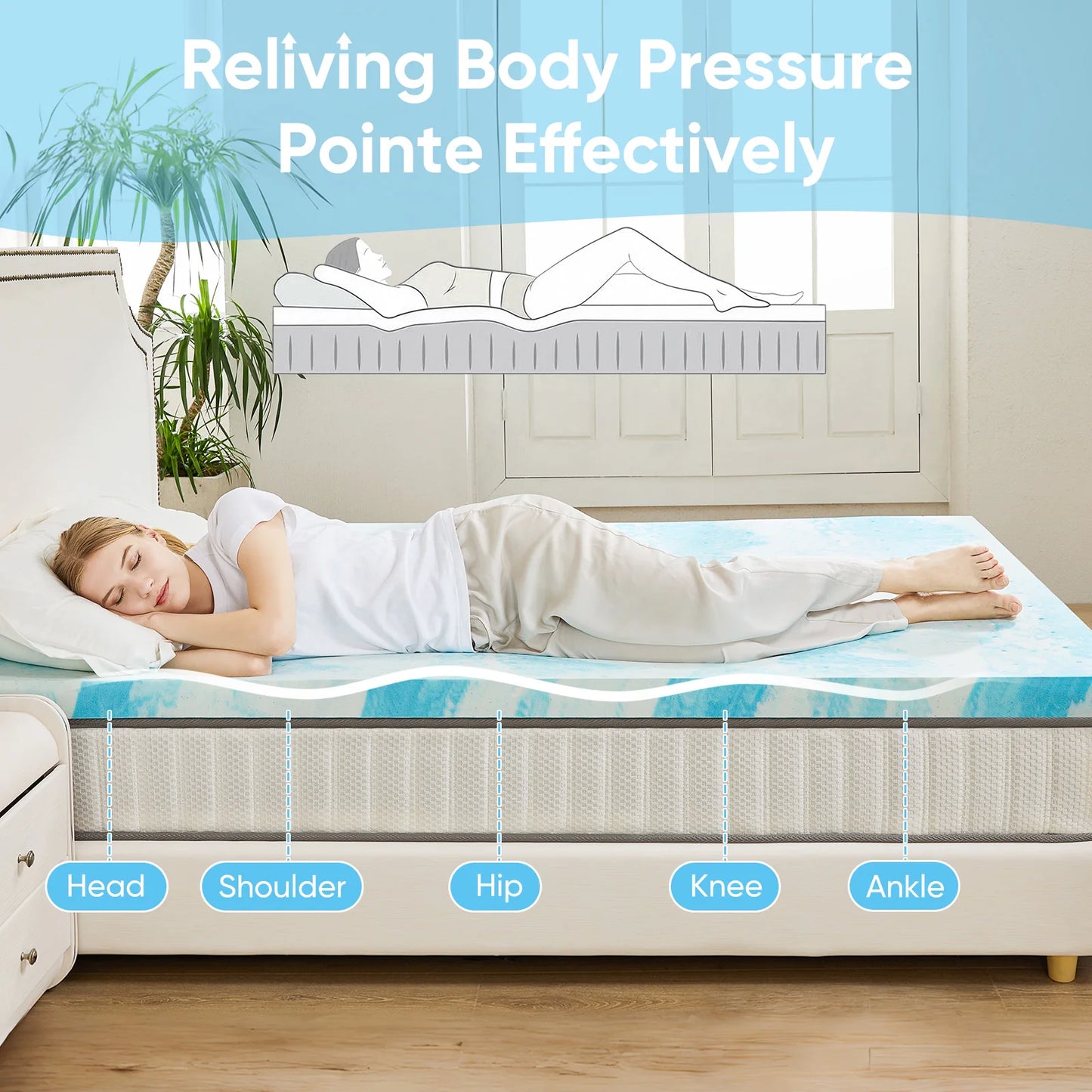 JHK Gel Memory Foam Mattress Topper Cooling Soft And Breathable