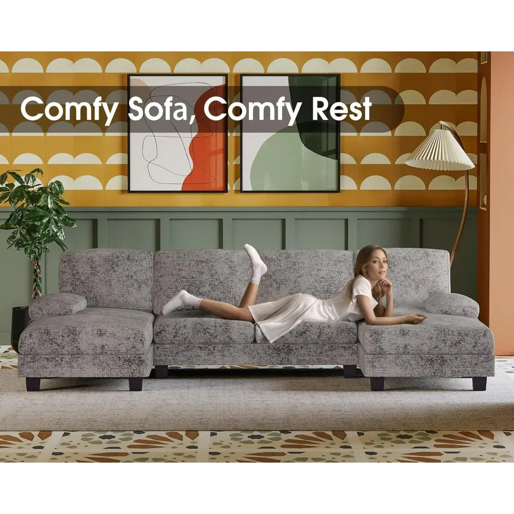 Sectional Sofa for Living Room U Shaped Couch Linen Fabric