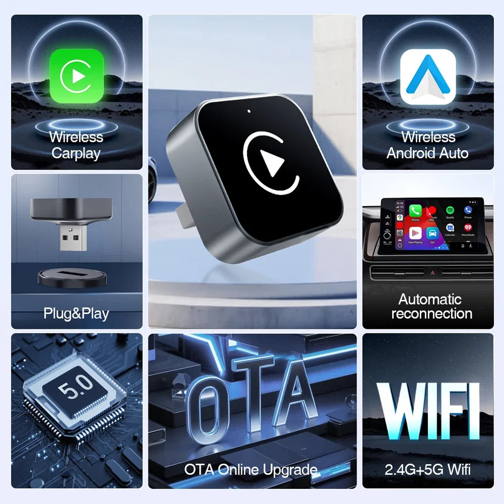 Mojoyce 2-in-1 Wireless CarPlay Android Auto Adapter Plug and Play