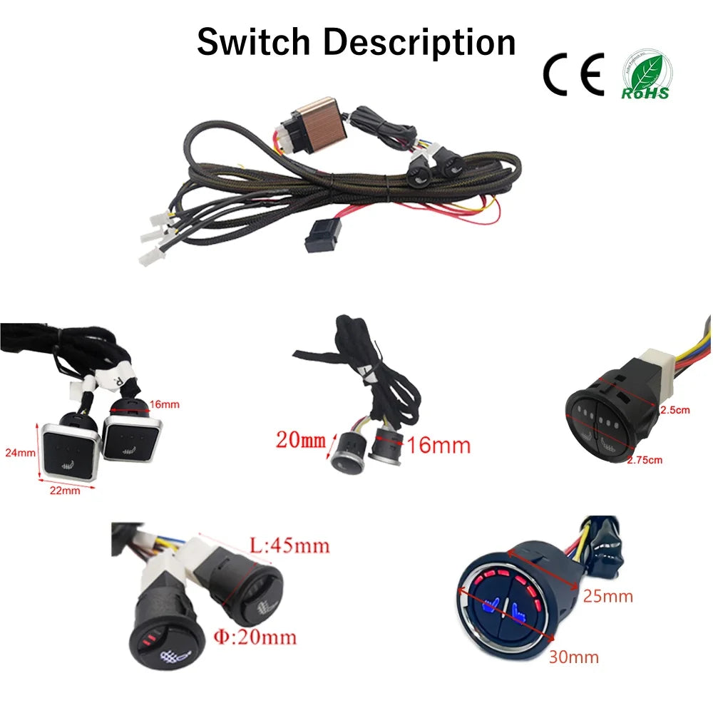 Universal Built-In Car Seat Heater For 2 Seats 12V 3-Level