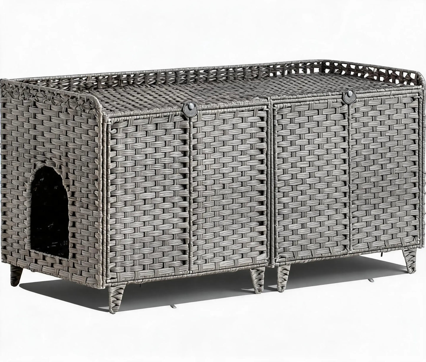 HiMISS Double Litter Box Enclosure for Two Cats in Rattan