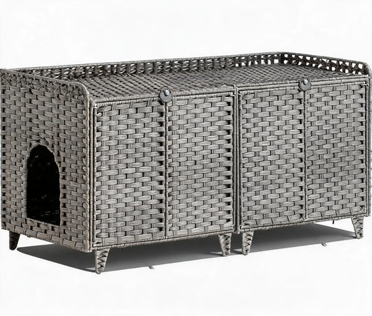 HiMISS Double Litter Box Enclosure for Two Cats in Rattan