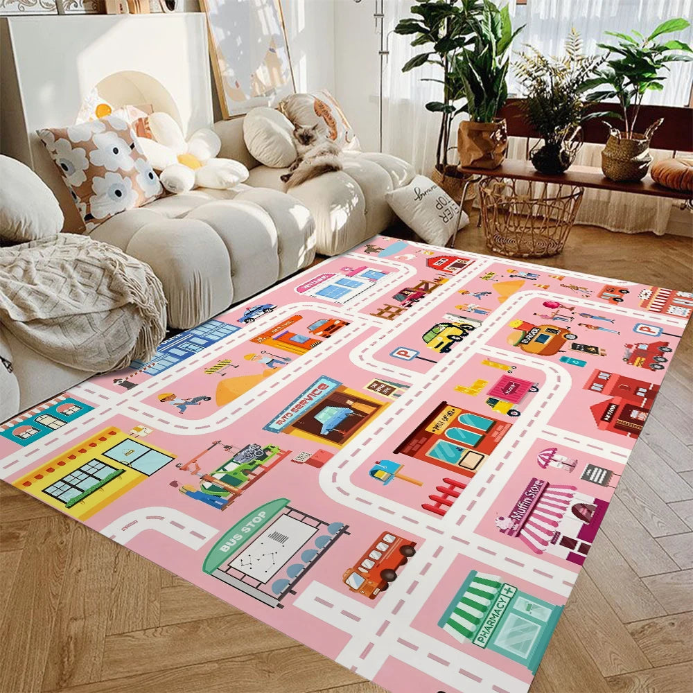 Kids Car Play Mat City Highway Traffic Rug Non Slip