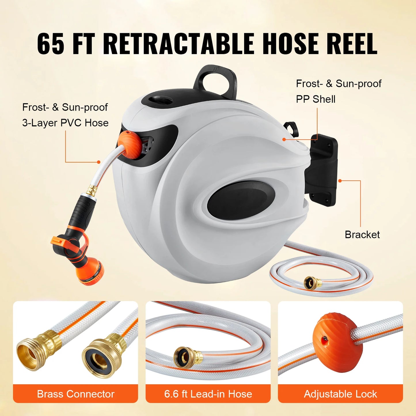SucceBuy Retractable Hose Reel With 9 Pattern Nozzle Wall Mount