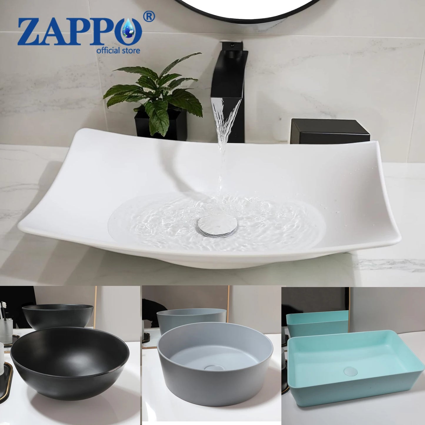 Torayvino Stone Resin Vessel Sink With Drain, Above-Counter Washbasin