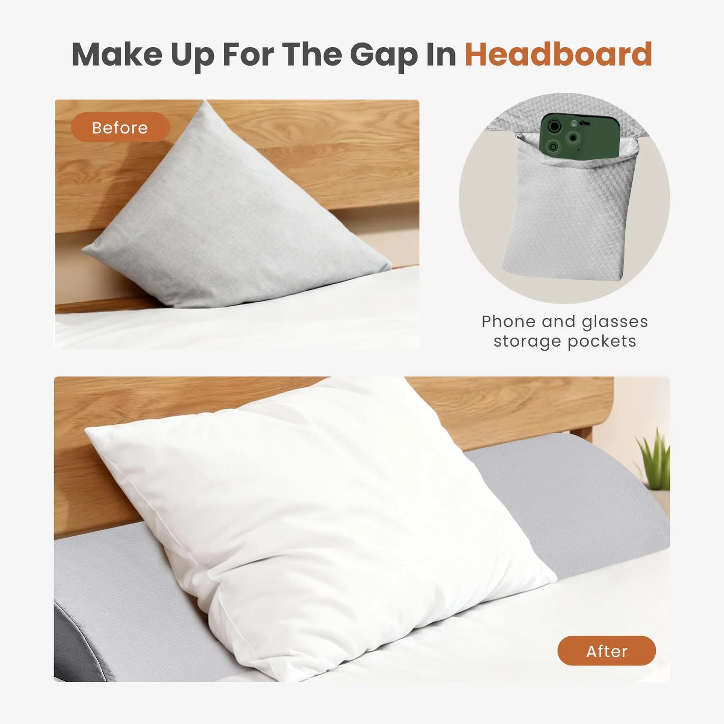 JHK Memory Foam Headboard Wedge Pillow With Removable Washable Cover