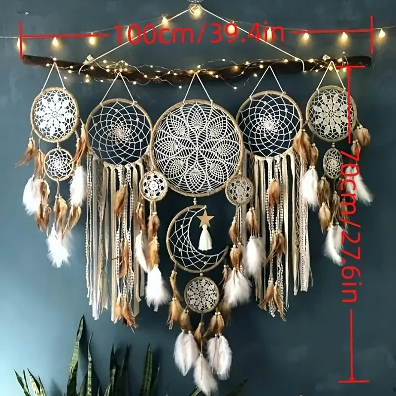 Handcrafted Dream Catcher Moon Sun Boho Wall Decor Five Piece