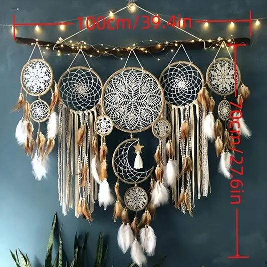 Handcrafted Dream Catcher Moon Sun Boho Wall Decor Five Piece